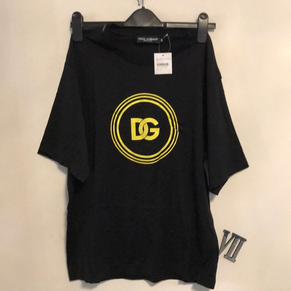 New Authentic Dolce & Gabbana Black Logo Print Cotton T-Shirt – Size 46 (Men)